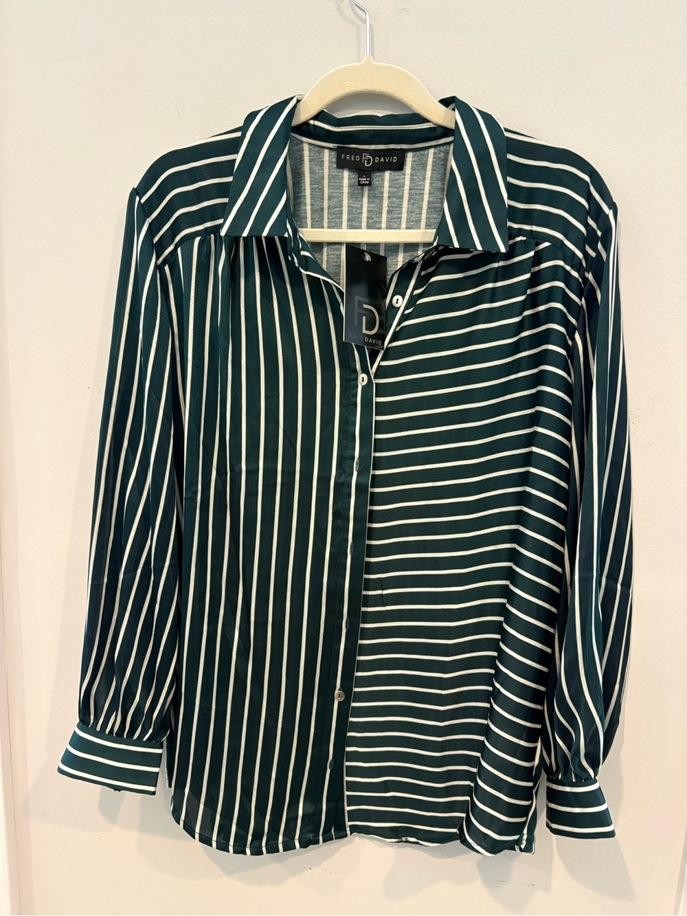 Fred David Green & White Striped Button-Up Shirt
